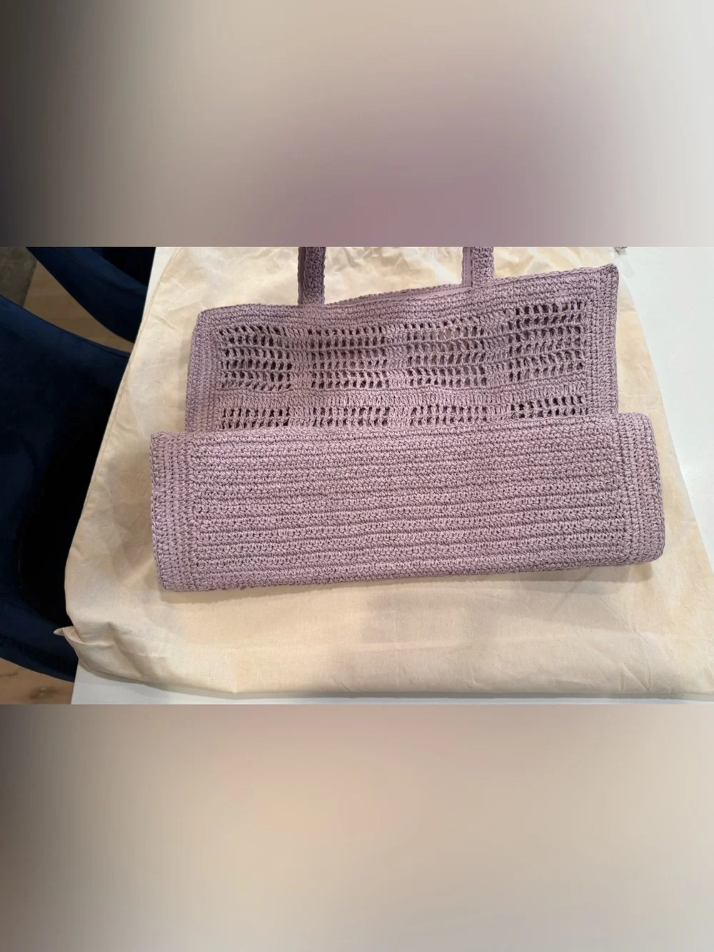 Tory Burch Lavender Hand Crochet Large Tote with Logo